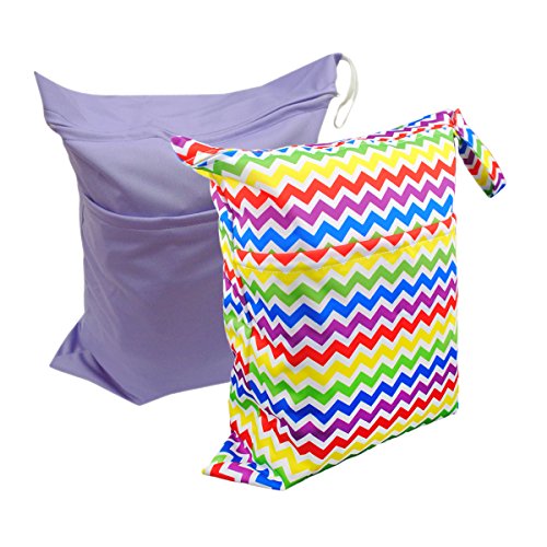 Alva Baby 2 Pack Baby Wet Bag, Wet and Dry Cloth Diaper Bags, Hanging Wet Bag For Travel L0537