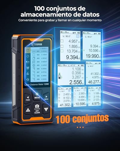 CIGMAN 120m Bilateral Laser Rangefinder, Digital Bubble Level Distance Measuring Device and IPS Digital Display, M/in/ft, Pythagoras/Distance/Area/Volume Measurements