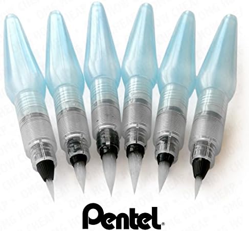 Pentel - Aquash Water Brush Pen- 10ml Tank - "6 Pack" - 2 x Fine / 2 x Medium / 2 x Broad
