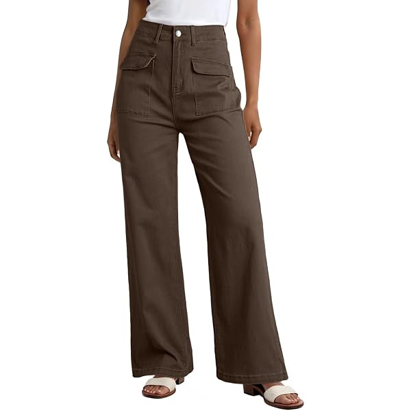 Amazon.com: Denim Pants for Women Dressy Casual Work Pants Slacks High  Waisted Wide Leg Palazzo Pants Trousers with Front Pockets Grey : Sports &  Outdoors