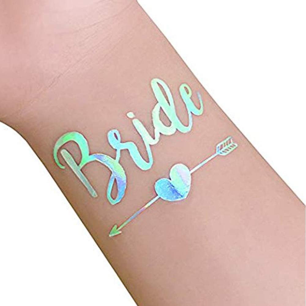 Bride & Team Bride Temporary Tattoos, Bachelorette Party Supplies for for bachelorette parties, bridal showers, Metallic Rainbow Silver (T18RS, T19RS)