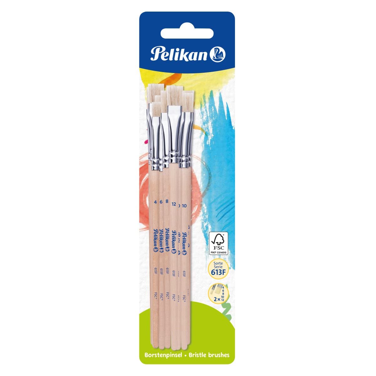 Pelikan 720409 Bristle Brush (Grade: 613F) Contents of Each Size 2 x 4, 6, 8, 10 and 12