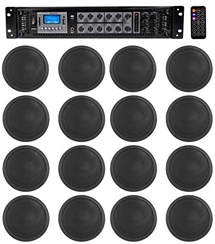 Rockville 6-Zone Amp+16 Black 6″ Ceiling Speakers for Restaurant/Bar/Cafe/Office