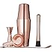 Copper Plated Boston Cocktail Shaker Bar Set: 18oz & 28oz Shaker Tins, Hawthorne Cocktail Strainer, Double Jigger (0.5oz - 2oz), 12'' Mixing Spoon, 7'' Drink Muddler w/ Recipes and Greeting Card