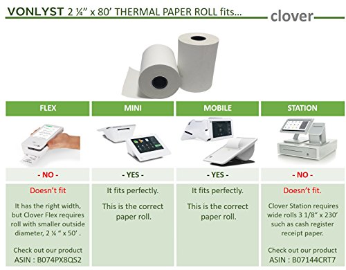 Thermal Paper, 2 1/4 x 80 fits Clover Mini and Mobile (10 rolls)