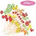 MMTX Cocktail Picks 200pcs 4.72inch Handmade Assorted Fruits Bamboo Toothpicks for Party Drink Fruit Dessert Food Appetizers Decoration