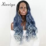 Heat Resistant Fiber Hair mermaid dark root ombre black blue to blue body wave Synthetic lace front wig for women