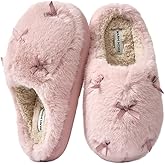 Uewidiod Women's Cute Plush Home Butterfly Knot Cotton Comfortable Thick Bottom Outdoor Winter Indoor Soft Warm Slippers