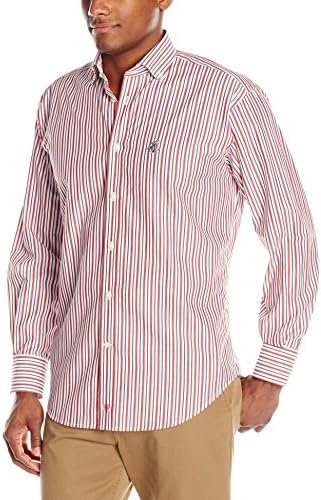 Thomas Dean Men's Big Washington State Striped Shirt, Crimson, Medium
