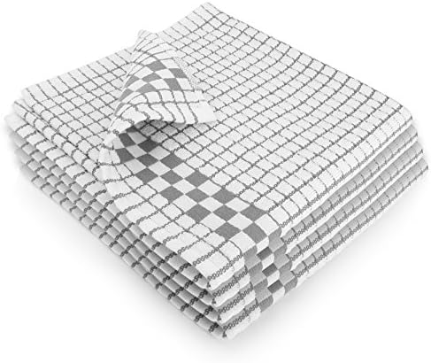 Fecido Classic Kitchen Dish Towels with Hanging Loop - Set of 4, Silver Gray