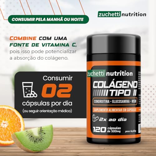 Colágeno Tipo 2 Condroitina e Glucosamina Msm 120 Cápsulas 500mg Zuchetti nutrition