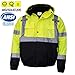 New York Hi-Viz Workwear WJ9012-4XL Men's ANSI Class 3 High Visibility Bomber Safety Jacket, Waterproof (4XL, Lime)