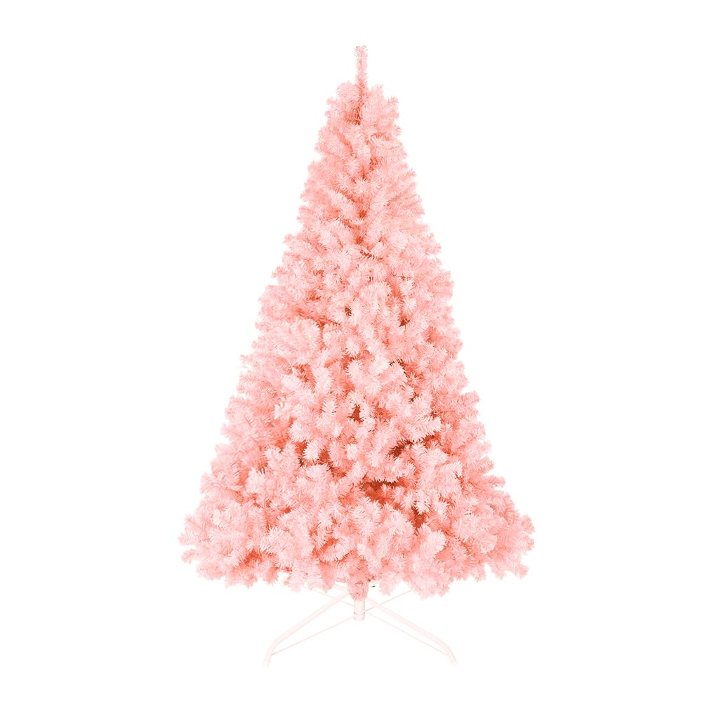 Photo 1 of Bonnlo Upgraded Full 6ft Artificial Pink Christmas Tree Holiday Decoration w/ 1,600 Branch Tips, Sturdy Metal Stand