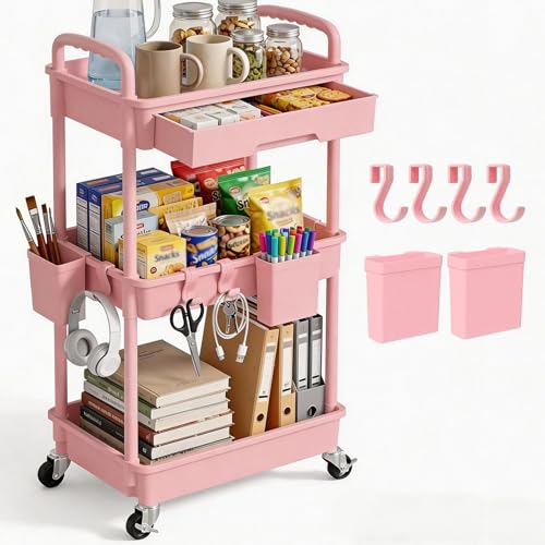 3 Tier Rolling Utility Cart with Drawer
