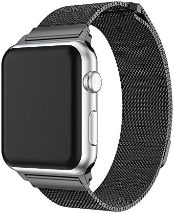 Milanese Apple Watch Band 42mm New Style,MORTREE Stainless Steel Mesh Milanese Loop with Detachable Adapter and Adjustable Magnetic Closure Replacement Band for Iwatch (M-Black 42mm)
