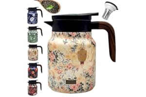 Tea Pot, Vintage Floral Pattern Insulated Teapot Built-in Infuser, Stainless Steel Insulated Vintage Tea Pot, 1000ml vintages