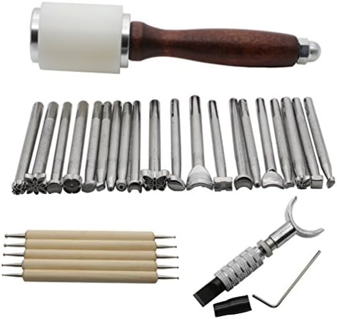 EVNSIX 20pcs Leather Carving Working Saddle Making Tools Hammer Swivel Knife Set Leather Craft DIY Tool