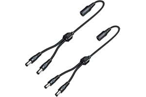 SIOCEN 2 Pack DC Power 1 Female to 2 Male 5.5mm x 2.1mm DC Power Supply Splitter Cord for Surveillance Camera Cable Barrel Plug,Y Splitter Adapter Wire,2 Way Y-Cable for CCTV Security Camera,LED Strip Light