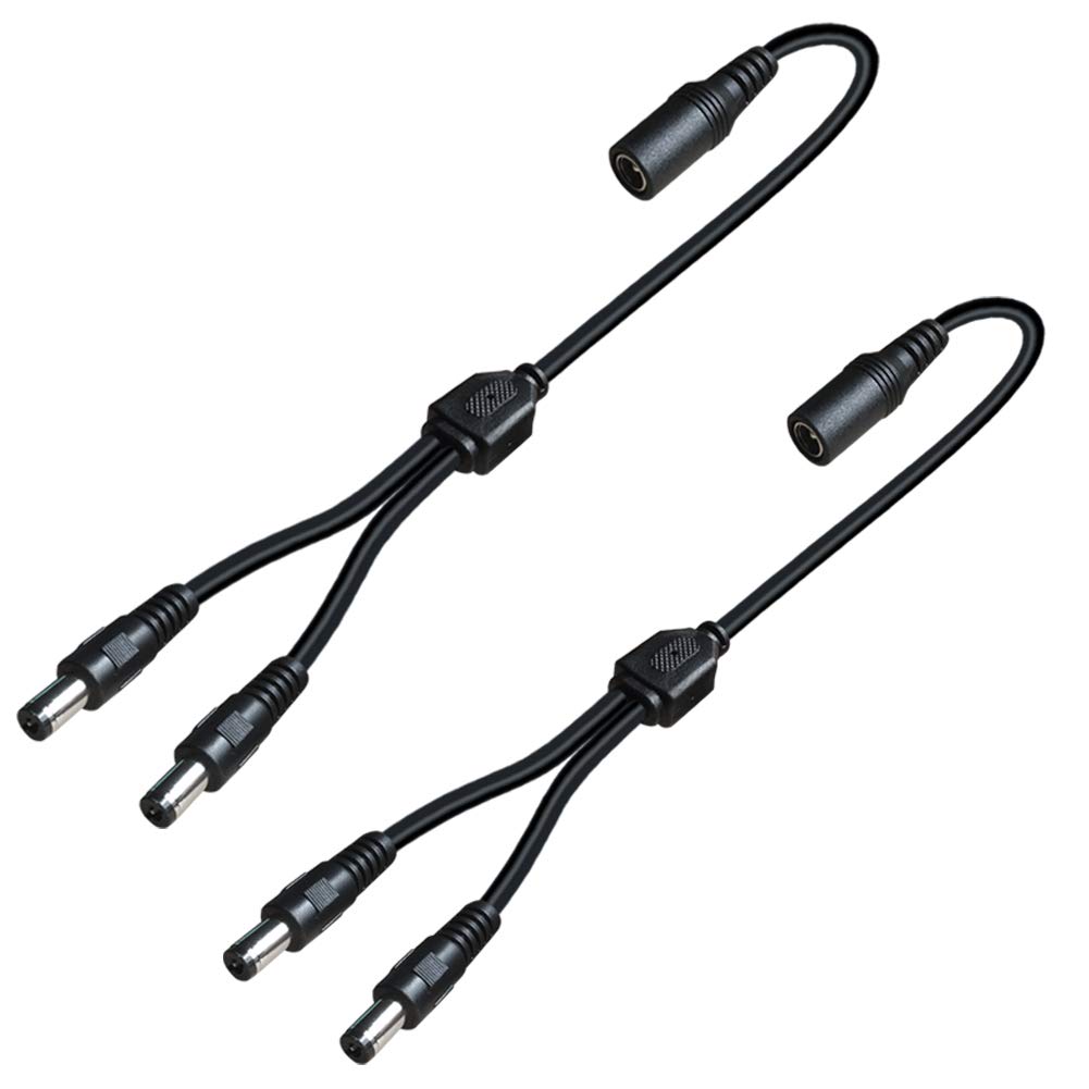 View 1 of 2 Pack DC Power 1 Female to 2 Male 5.5mm x 2.1mm DC Power Supply Splitter Cord for Surveillance Camera Cable Barrel Plug,Y Splitter Adapter Wire,2 Way Y-Cable for CCTV Security Camera,LED Strip Light