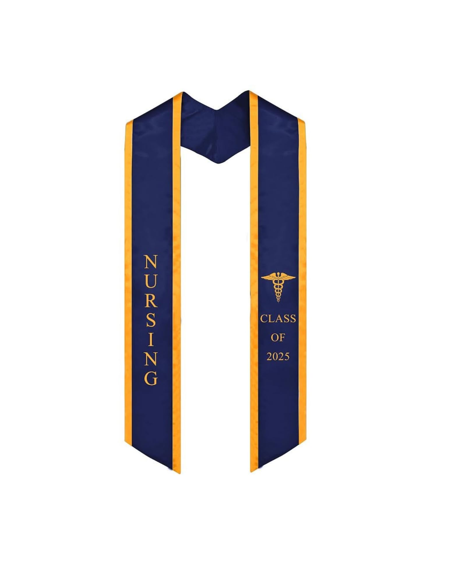 Photo 1 of Ovaltag Nursing Graduation Stole Class of 2025 Sash (Navy Blue/Gold trim, CLASS OF 2025)