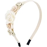 Tmtains Flower Headbands for Girls Kids Toddlers Rose Floral Headpiece Non Slip Elegant Wedding Flower Crown Hairband Spring Summer Fashion Cloth Headdress Accessories for Birthday Party (Beige)