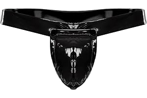 easyforever Mens Faux Leather Detachable Crotch Cover T-Back Thongs Athletic Supporter Jockstrap