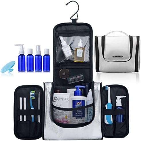 TSA Approved Hanging Toiletry Bag for Women with Leak Proof TSA Travel Bottles and Silicone Cleaning Pad by Veoxline