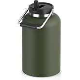 Luxgola 1 Gallon Water Jug, 128oz Stainless Steel Large Insulated Bottle | Big Metal Tumbler with Straw Lid and Handle, Triple Wall Vacuum, for Hot &amp; Cold Drinks, Travel, Hiking, Camping- Olive Green