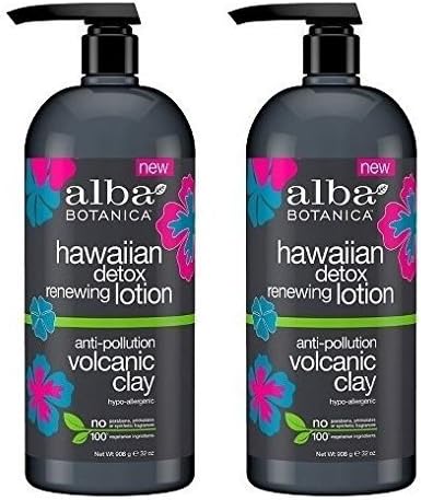 Hawaiian Detox Renewing Body Lotion (Pack of 2) With Volcanic Clay, Sunflower Seed Oil, Shea Butter, Coconut, Orange, Aloe Leaf Juice and Flower Extracts, 32 fl. oz. Each