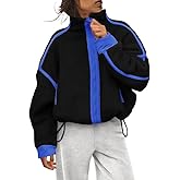 Ayturbo Women's Fleece Jacket Zipper Stand Collar Casual Oversized Coats with Pockets