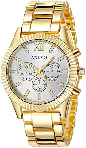 ANLEOWATCH 1PCS Women Dress Gold Watches Steel Metal Quartz Sport Wrist Watch