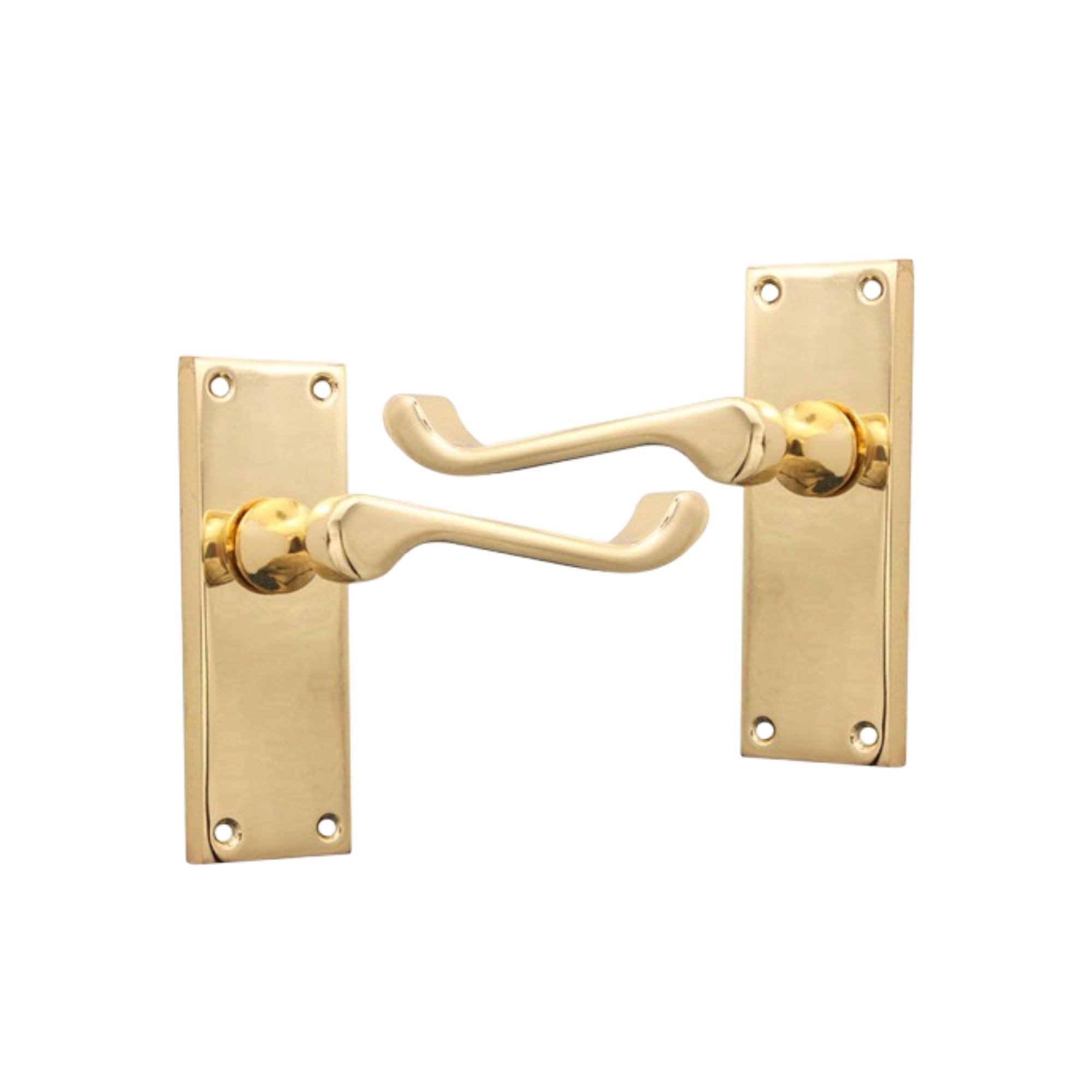 Infinity Decor Pair of Polished Brass Victorian Scroll Lever on Square Backplate Latch Door 115mm Handles Set - Ideal for Internal & Exterior Doors 