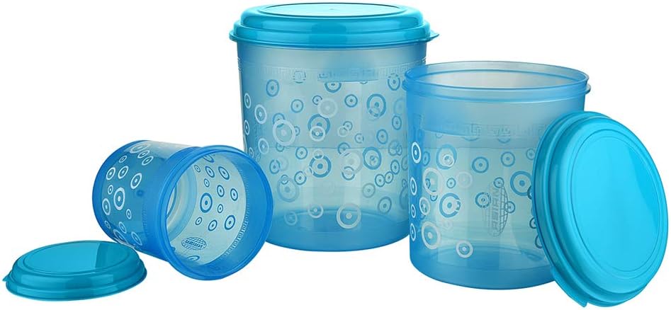 Asian Plastowares Stylo Airtight Storage Containers - Set of 3 (1, 2.5, 4.1 L, Blue)
