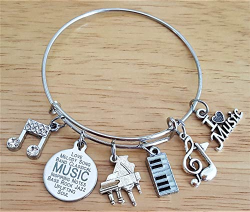 Kit's Kiss Piano Bracelet, Piano Jewelry, Music Bracelet, Musical Note Bracelet, Music Jewelry, Music Charm, Piano Charm, Piano Keyboard Charm, Music Lover Gift, Music Gift, Piano Bangle Bracelet