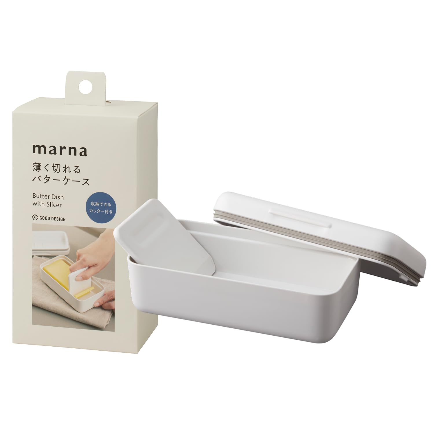 マーナ (marna) バターケース 刃につきにくい カッター付き (フタ裏収納/パッキン付き) 密閉保存 においや乾燥防止にも バターカッター ケース (200g 150gバター / 食洗機対応) 容器 K776商品画像