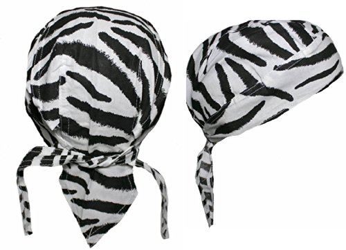 Zebra Animal Print Doo Rag Biker Skull Cap Headwrap Black White