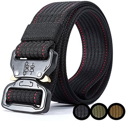 Tactical Nylon Belt,1.5 Inch Men's Webbing Military Grade Quick Release Cobra Style Metal Buckle Belt (Black)