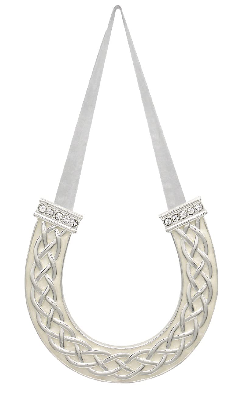 Celtic Design Wedding Horseshoe Good Luck Gift for The Bride On Her Wedding Day, Silver Plated Metal Horse Shoe with Cream Enamel and Diamante Accents