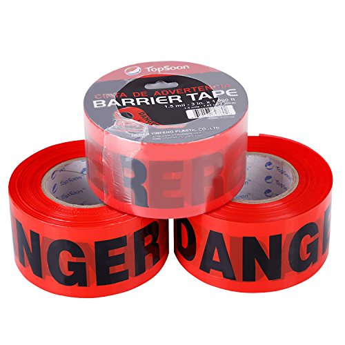 TopSoon Red DANGER Tape Caution Tape Roll 3-Inch by 1000-Feet Non-Adhesive Sharp Red Color Warning Tape