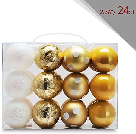 Zolee 24ct Christmas Balls 2.36" Shatterproof Polka-dots Tree Ornaments, for Christmas, Parties & Festival Decoration 2.36"/ 60mm (Gold & White)