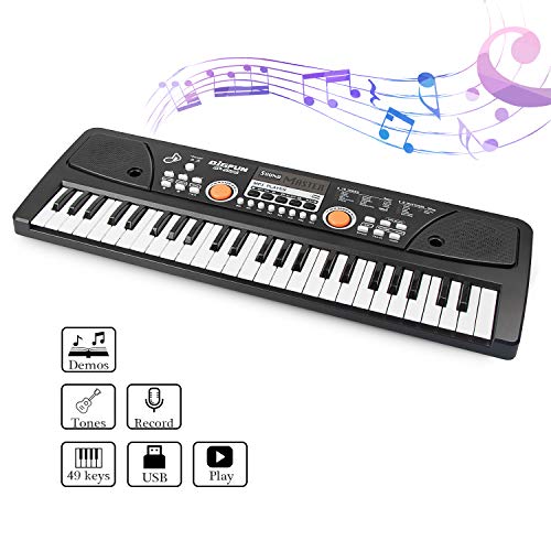 aPerfectLife 49 Keys Piano Keyboard for Kids Multifunction Portable Piano Electronic Keyboard Music Instrument for Kids Early Learning Educational Toy (Black)
