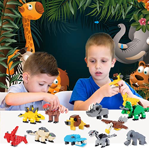 12 Pcs Pre Filled Easter Eggs with Jungle Animals Dinosaurs Building Blocks, 3.25\