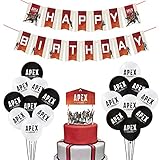 Video Game Party Supplies Includes Cake Topper - 18 Latex Baloons - Unique Apex Legends Banner Perfect Gamer Birthday Decorations Favors for Kids (Red)