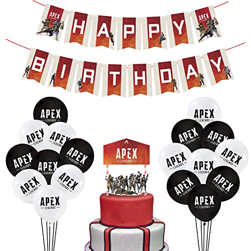Video Game Party Supplies Includes Cake Topper - 18 Latex Baloons - Unique Apex Legends Banner Perfect Gamer Birthday Decorations Favors for Kids (Red)