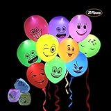 LED Party Emoji Light Up Balloons 30 Pack with Mixed Colors Flashing Light for Kids Christmas Birthday Evening Festival Decorations (30M Ribbons)
