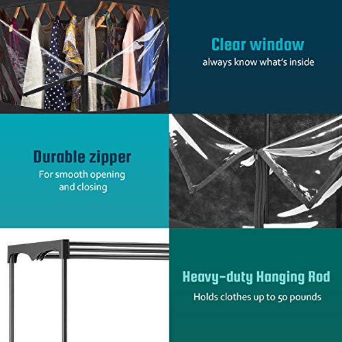 Whitmor Portable Wardrobe Clothes Storage Organizer Closet with Hanging Rack Extra Wide Black