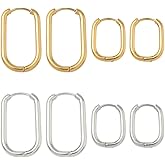 SUNNYCLUE 1 Box 16pcs Real 18K Gold Plated Huggie Earring Findings Earring Hooks Huggie Hoop Silver 304 Stainless Steel Rectangle Cartilage Ear Leverback Hook Bulk for Jewelry Making Women Crafts DIY