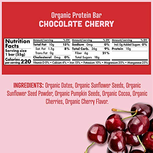 SKOUT Organic Protein Bars - Chocolate Cherry - Vegan Snacks - Plant Based Protein - Non-GMO - Gluten Free, Dairy Free, Soy Free - No Refined Sugar - 1.9 oz (4 Count)