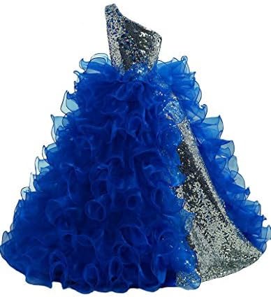 Hong One Shoulder Sequined Glitz Long Pageant Dress 6 US Royal Blue