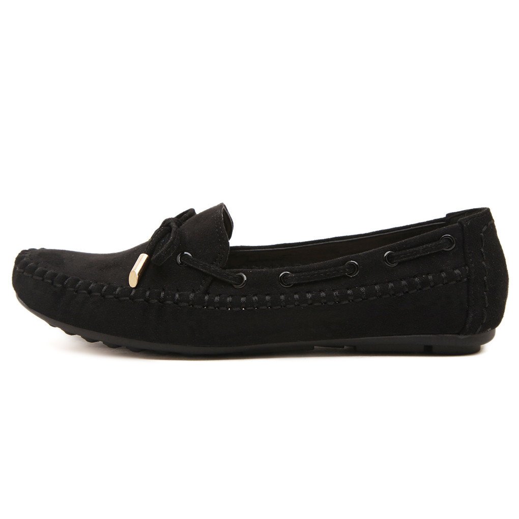 Ruiatoo Women\'s Slip on Flat Loafer Driving Suede Casual Boat Shoes Black 40